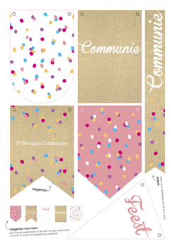 printable communie 'confetti meisje' - vlaggetjes